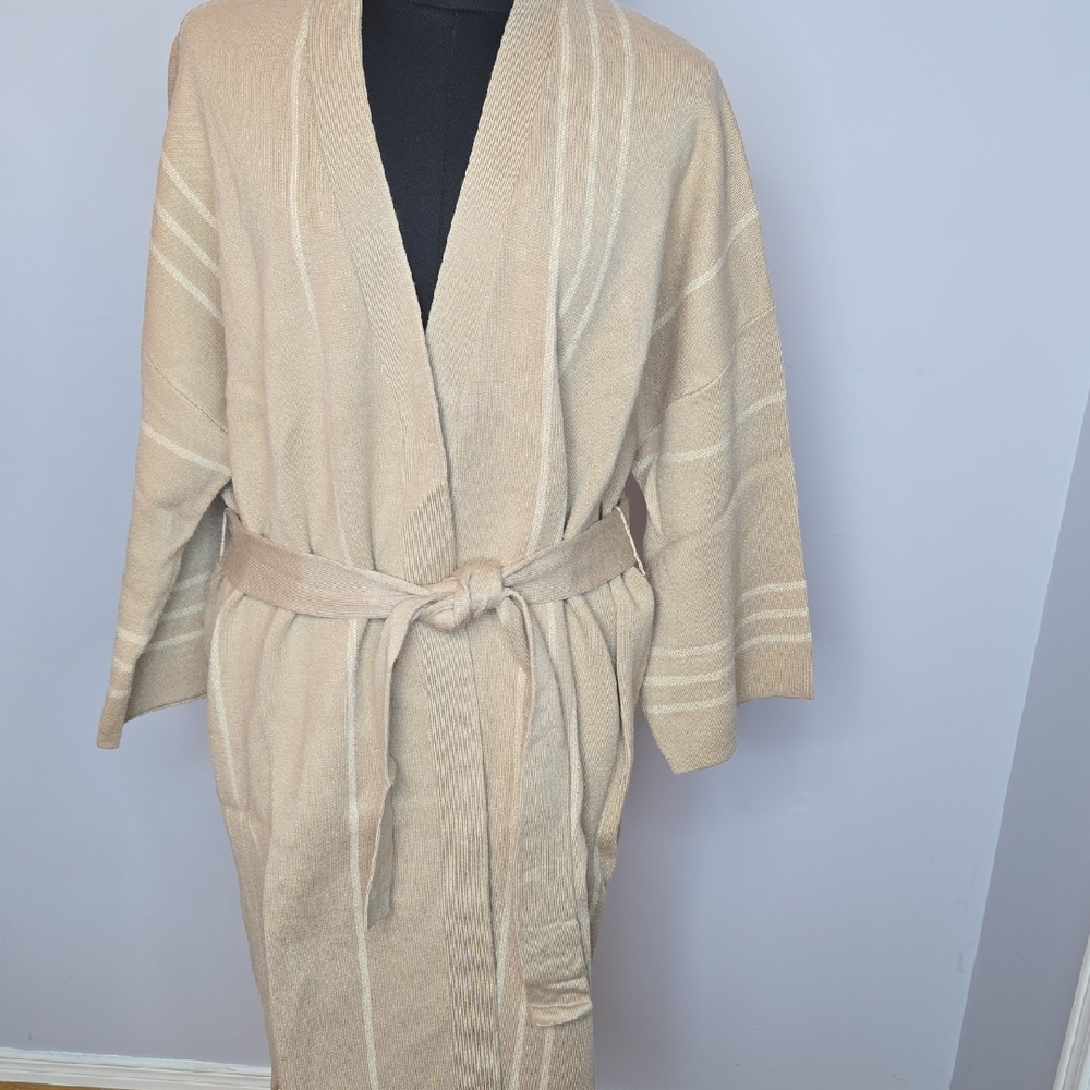 OAK + FORT Striped Beige Knit Cardigan
